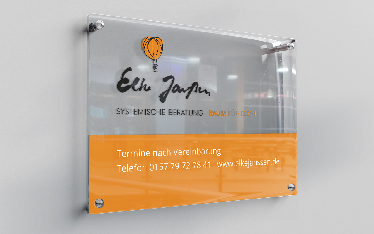 Glass sign plate on white wall Mockup